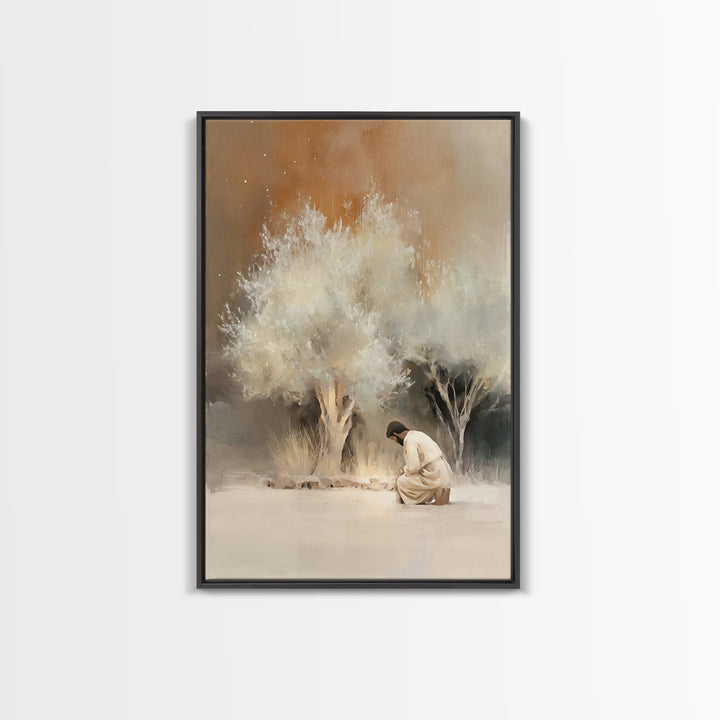 Silent Grove Light | Framed Canvas Print | Christian Art Canvas | Jesus Painting | Minimalist Christian Art | Christian Wall Art | Christia