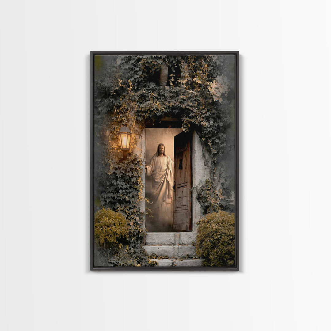 Radiant Threshold Light, Framed Canvas Print, Christian Wall Art, Jesus Canvas Art, Large Christian Painting, Christian Art Work, Christian