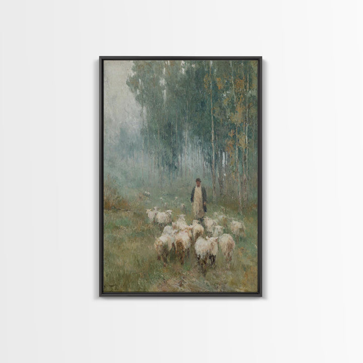 Peaceful Field Journey | Framed Canvas Print | Christian Art Canvas | Christian Painting | Subtle Christian Art | Pastoral Scenery | Christ