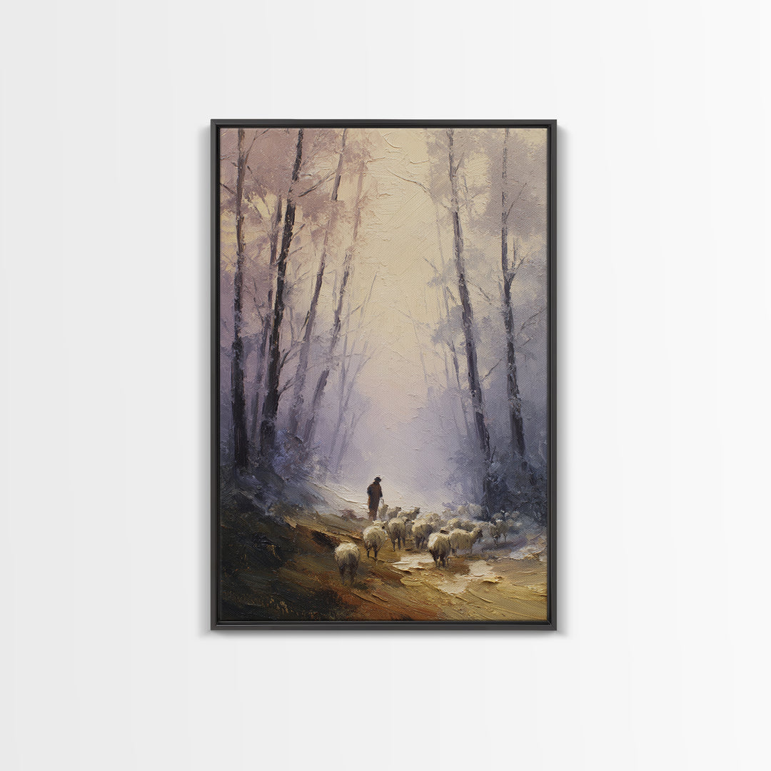 Morning Shepherd Path – Framed Canvas Print – Christian Wall Art – Christian Art Canvas – Pastoral Scenery – Jesus Painting – Christian Chr