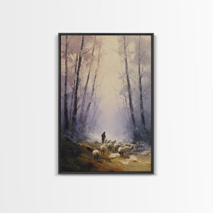 Morning Shepherd Path – Framed Canvas Print – Christian Wall Art – Christian Art Canvas – Pastoral Scenery – Jesus Painting – Christian Chr