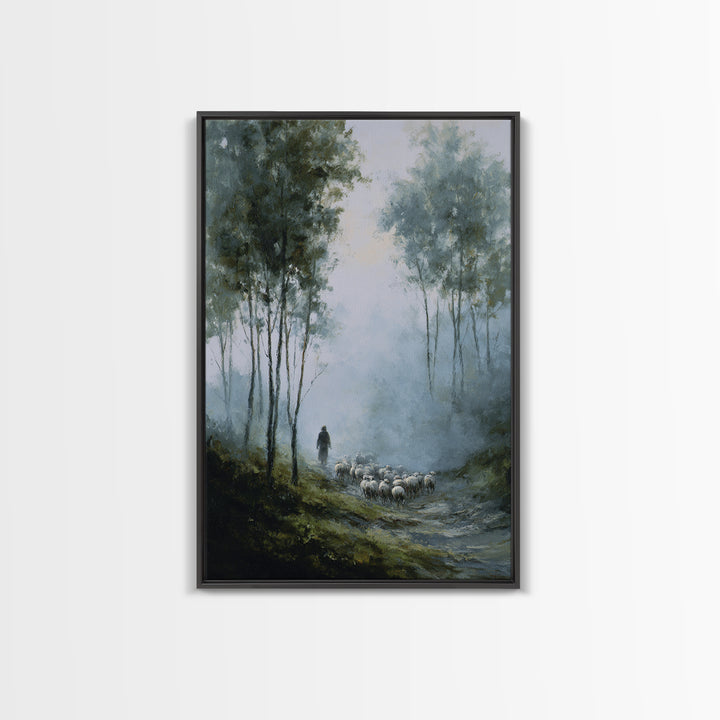Silent Flock Journey – Framed Canvas Print – Christian Art Canvas – Christian Wall Art – Moody Christian Art – Jesus Painting – Christmas A