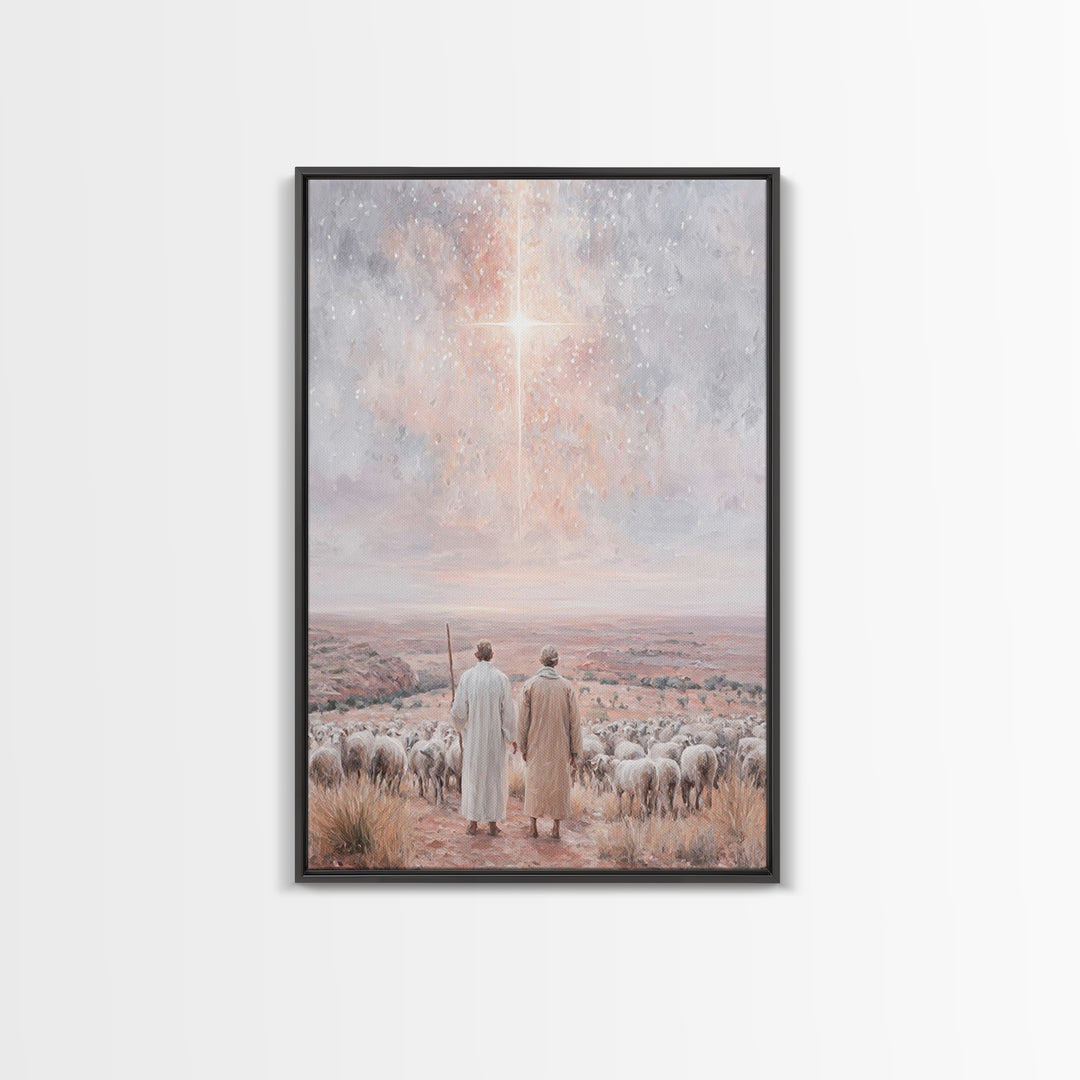 Radiant Sky Promise, Framed Canvas Print, Christian Wall Art, Christian Christmas Art, Christmas Art Prints, Christian Art Canvas