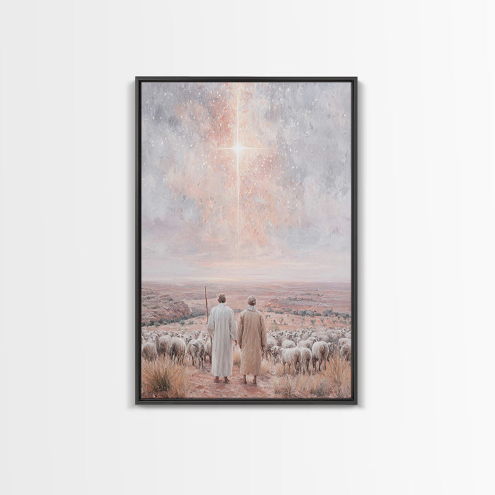 Radiant Sky Promise, Framed Canvas Print, Christian Wall Art, Christian Christmas Art, Christmas Art Prints, Christian Art Canvas