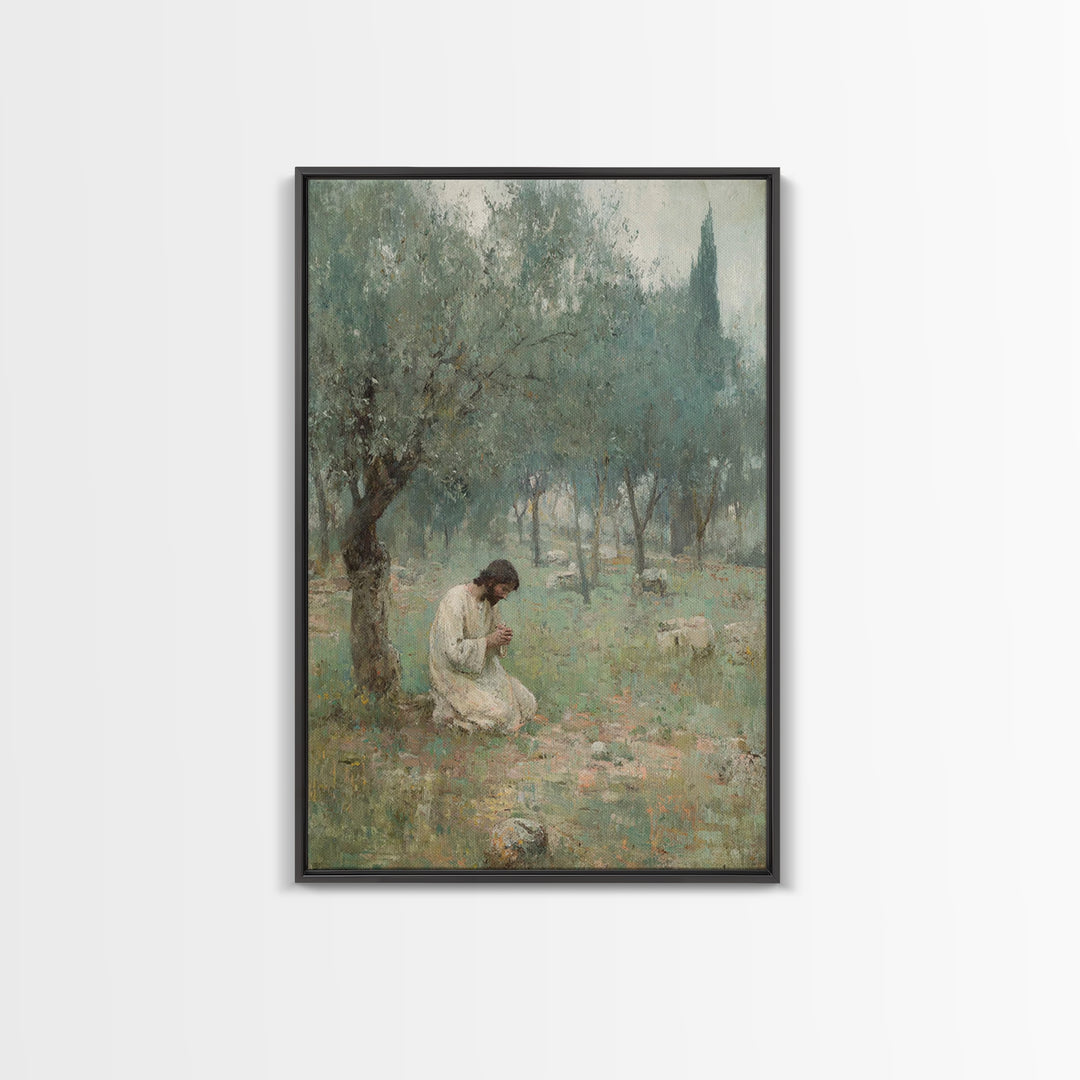Garden Of Prayer, Framed Canvas Print, Christian Wall Art, Christian Art Canvas, Jesus Painting, Subtle Christian Art, Christian Gift