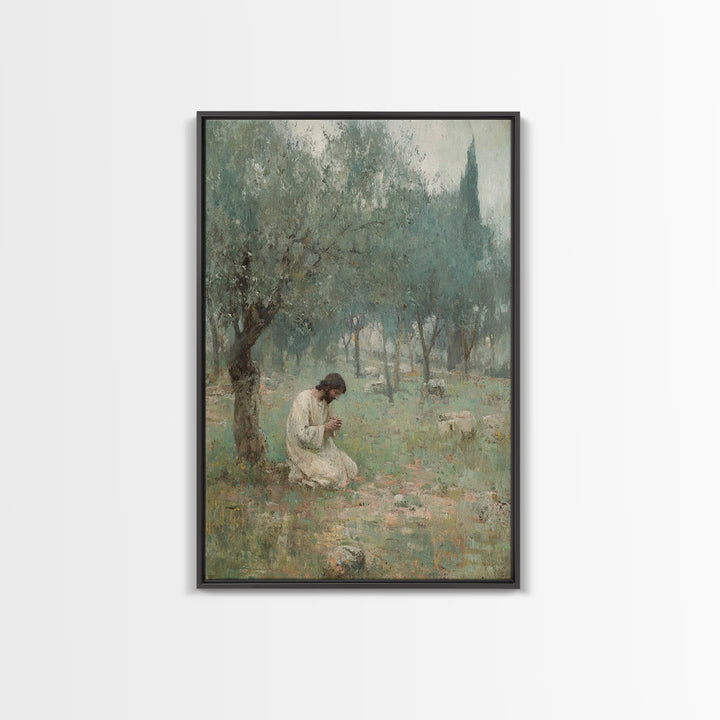 Garden Of Prayer, Framed Canvas Print, Christian Wall Art, Christian Art Canvas, Jesus Painting, Subtle Christian Art, Christian Gift