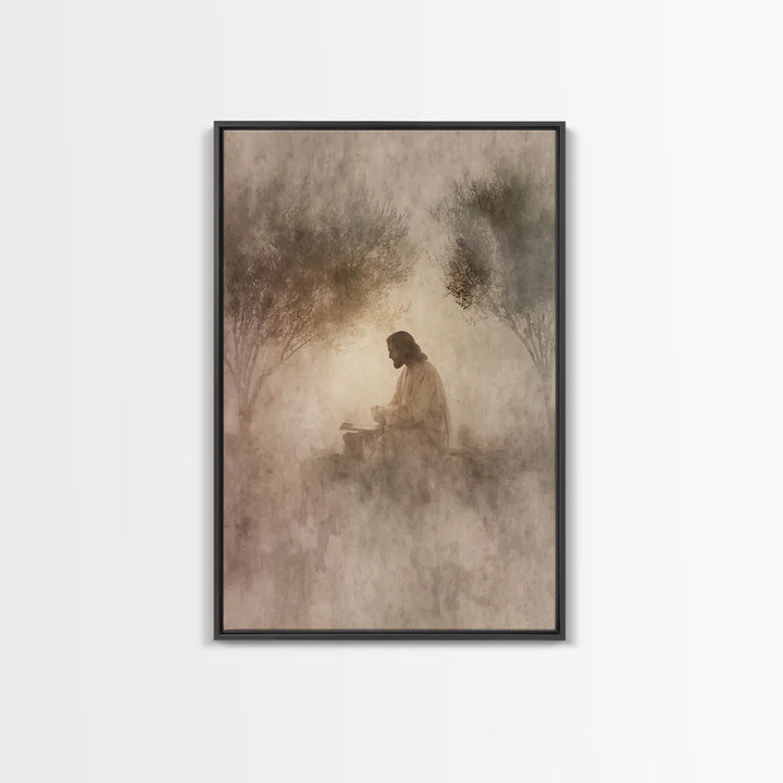 Quiet Olive Dawn, Framed Canvas Print, Christian Art Canvas, Modern Christian Art, Jesus Painting, Christian Wall Art, Christian Gift Ideas