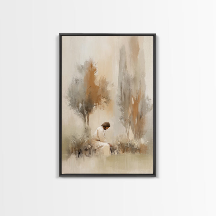 Stillness And Grace, Framed Canvas Print, Minimalist Christian Art, Christian Wall Art, Jesus Painting, Christian Art Print, Unique Christi