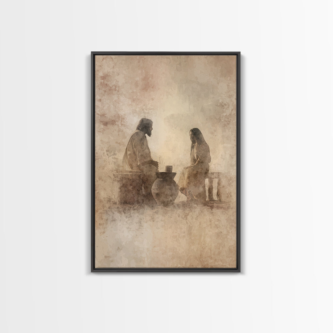 Quiet Well Meeting – Framed Canvas Print – Christian Wall Art – Christian Art Canvas – Jesus Painting – Modern Christian Art – Christian Gi