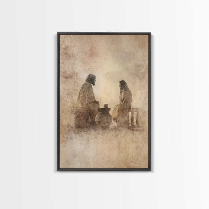 Quiet Well Meeting – Framed Canvas Print – Christian Wall Art – Christian Art Canvas – Jesus Painting – Modern Christian Art – Christian Gi