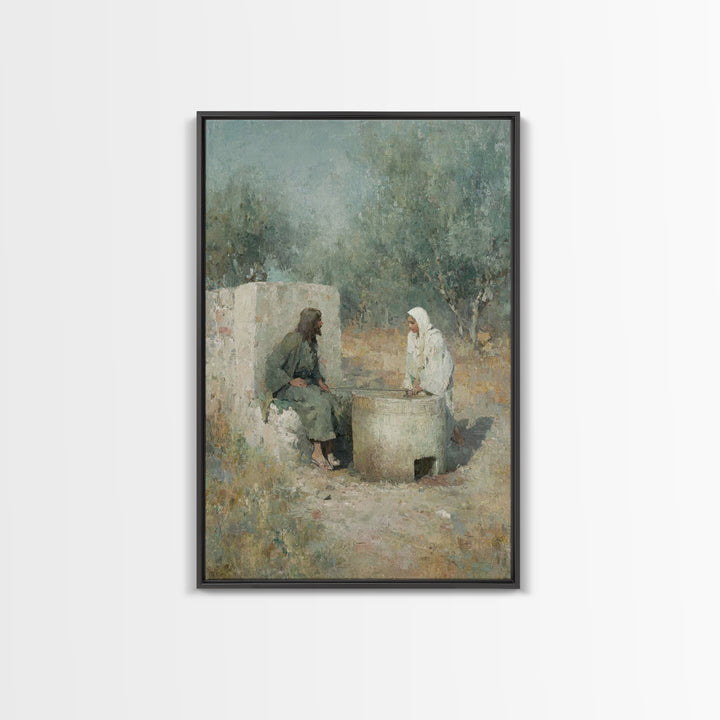 Teaching By The Well – Framed Canvas Print – Jesus Painting – Christian Wall Art – Christian Art – Christian Gift Ideas – Christian Art Can