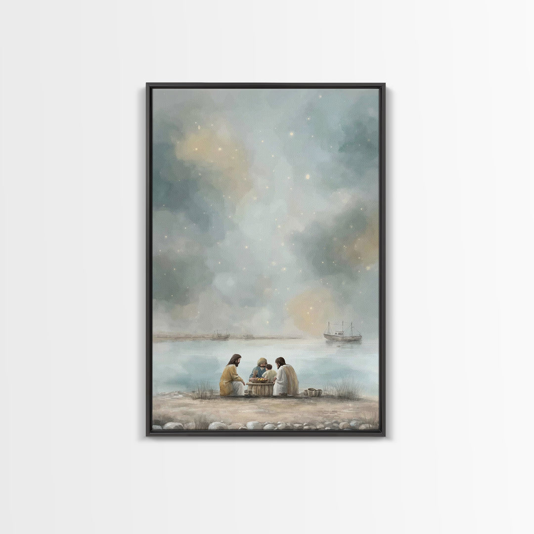Harbor Morning Grace – Framed Canvas Print – Christian Wall Art – Jesus Painting – Christian Art Canvas – Christian Decor – Christmas Art –