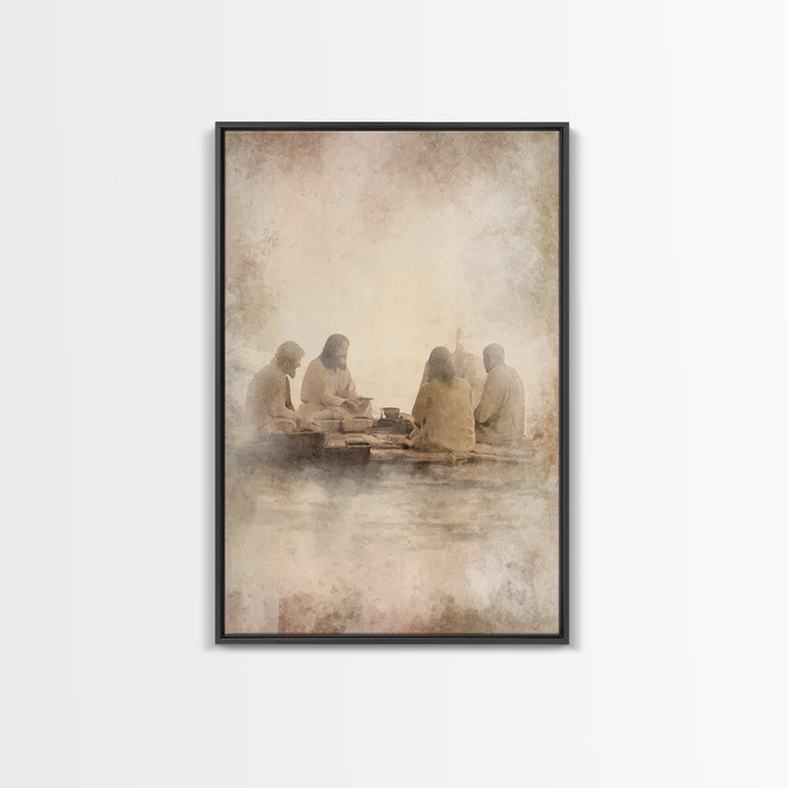 Evening Meal Peace – Framed Canvas Print – Christian Art Canvas – Christian Wall Art – Jesus Painting – Christian Decor – Moody Christian A