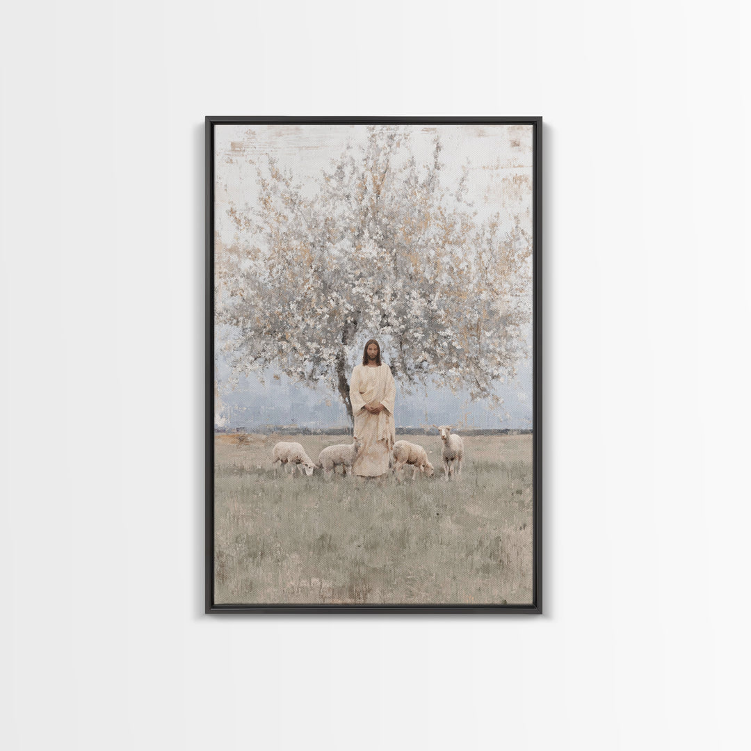 Shepherd Of Peace | Framed Canvas Print | Christian Art Canvas | Christian Wall Art | Jesus Painting | Minimalist Christian Art | Christian