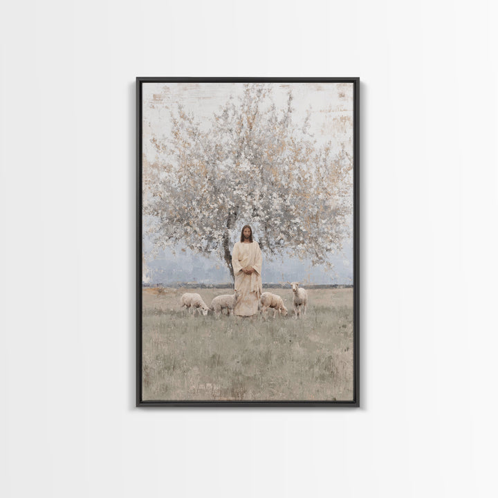 Shepherd Of Peace | Framed Canvas Print | Christian Art Canvas | Christian Wall Art | Jesus Painting | Minimalist Christian Art | Christian