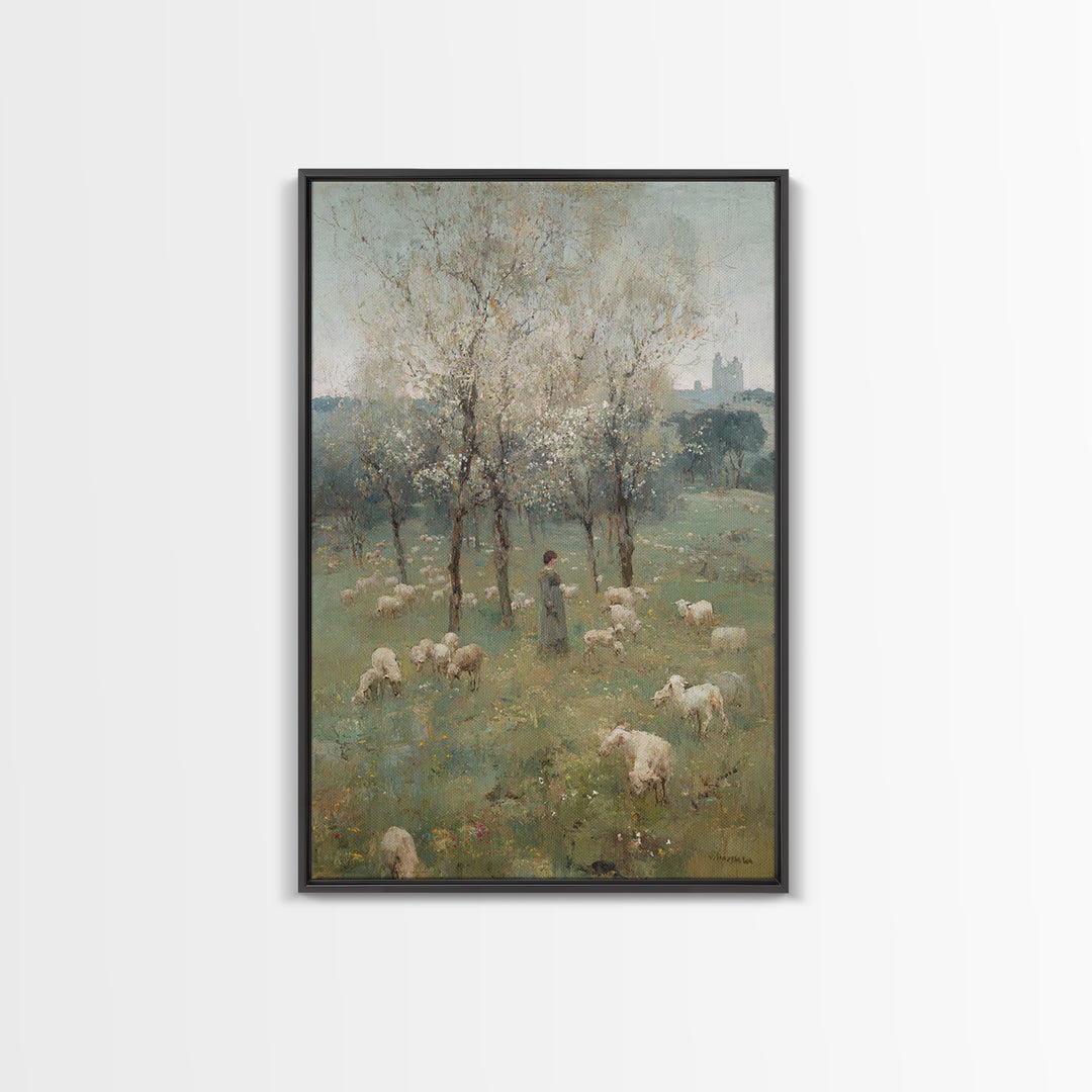 Spring Pasture Calm – Framed Canvas Print – Christian Art Canvas – Christian Wall Art – Christian Painting – Subtle Christian Art – Christi