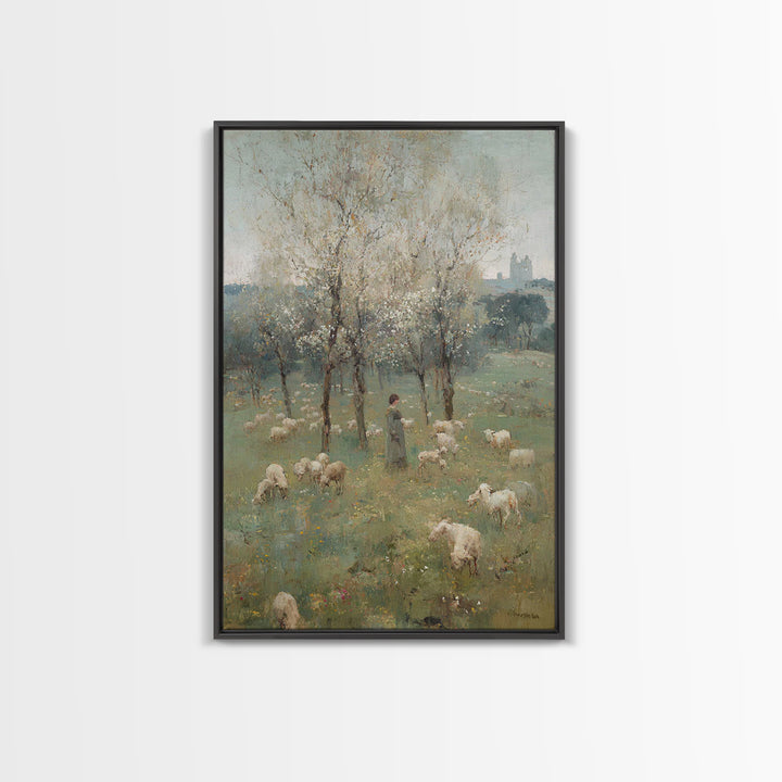 Spring Pasture Calm – Framed Canvas Print – Christian Art Canvas – Christian Wall Art – Christian Painting – Subtle Christian Art – Christi