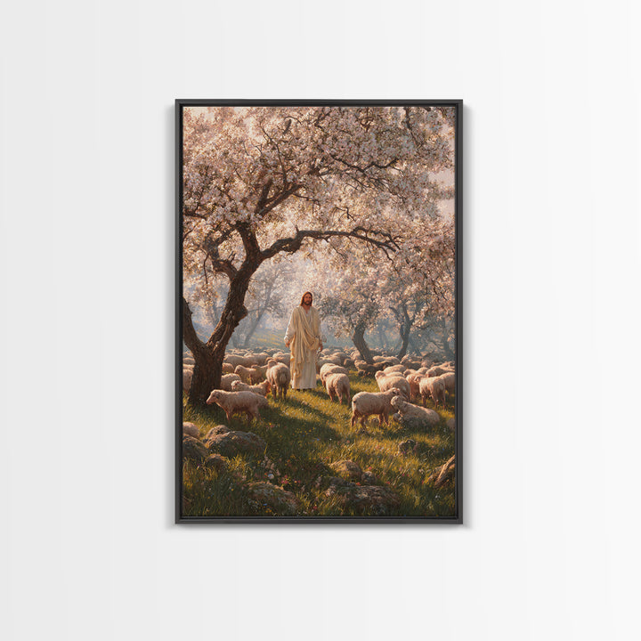 Orchard Flock Light, Framed Canvas Print, Christian Art Canvas, Jesus Painting, Christian Wall Art, Christian Art Prints, Christian Decor,