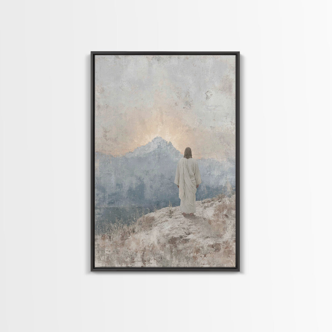 Mountain Dawn Hope | Framed Canvas Print | Christian Wall Art | Christian Art Canvas | Jesus Painting | Subtle Christian Art | Christian De