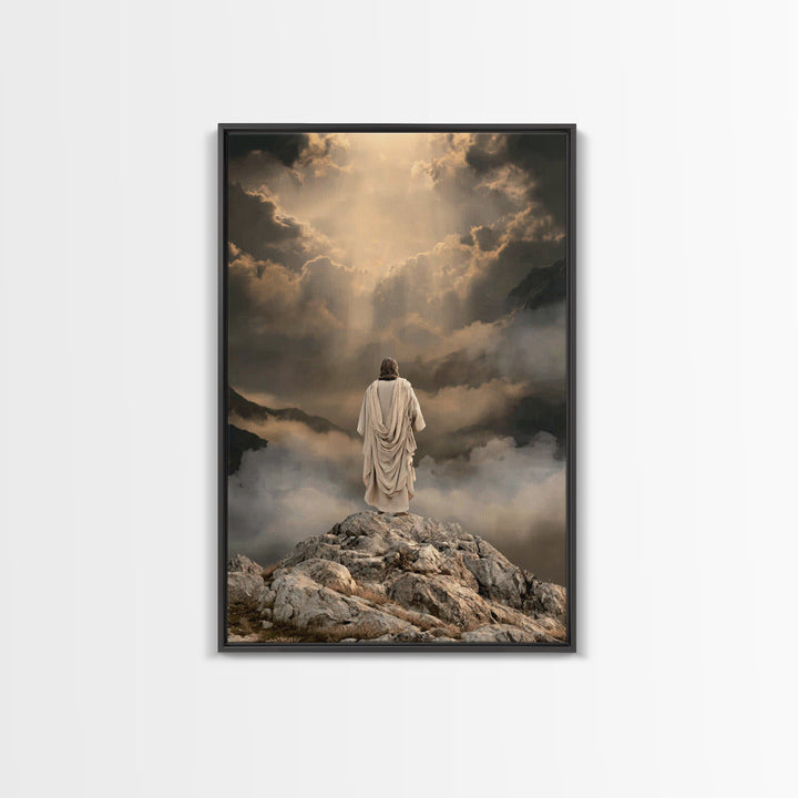 Summit Light Prayer, Framed Canvas Print, Christian Art Canvas, Christian Wall Art, Jesus Painting, Moody Christian Art, Christian Decor, C