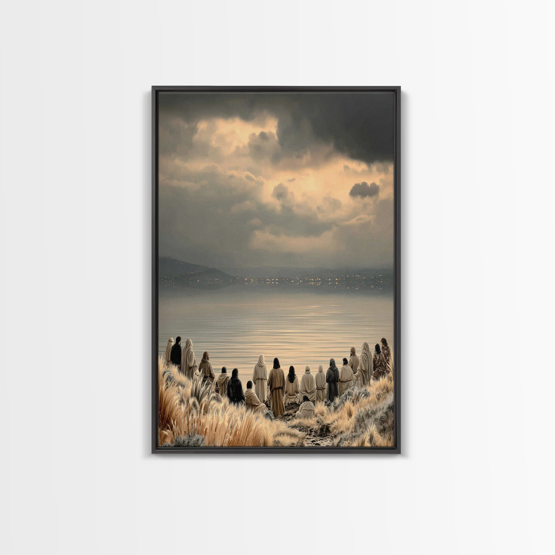Twilight Gathering Calm, Framed Canvas Print, Christian Art Canvas, Christian Wall Art, Jesus Painting, Christian Art, Christian Decor, Moo