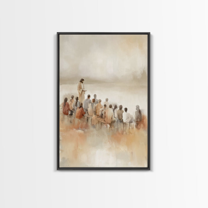 Quiet Shore Lesson – Framed Canvas Print – Christian Art Canvas – Minimalist Christian Art – Jesus Painting – Christian Wall Art – Subtle C