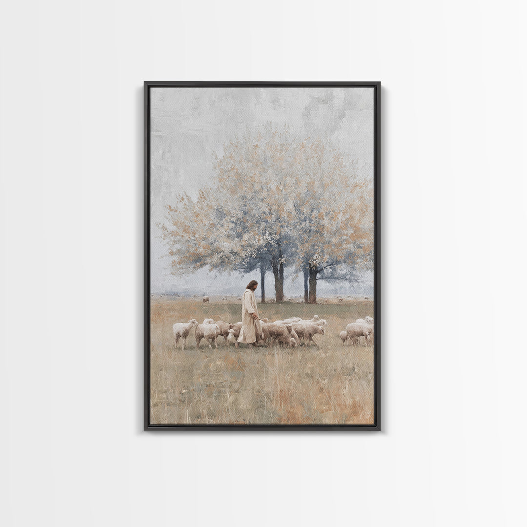 Pastoral Shepherd Path | Framed Canvas Print | Jesus Painting | Christian Wall Art | Christian Art Canvas | Christian Decor | Large Christi