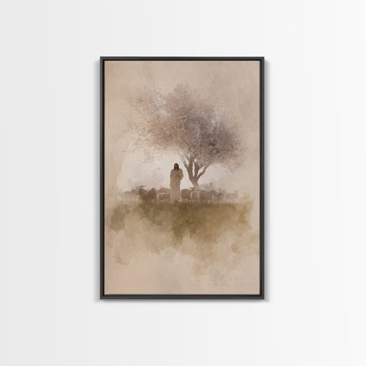Morning Shepherd Calm – Framed Canvas Print – Christian Art Canvas – Jesus Painting – Christian Wall Art – Christian Christmas Art – Christ