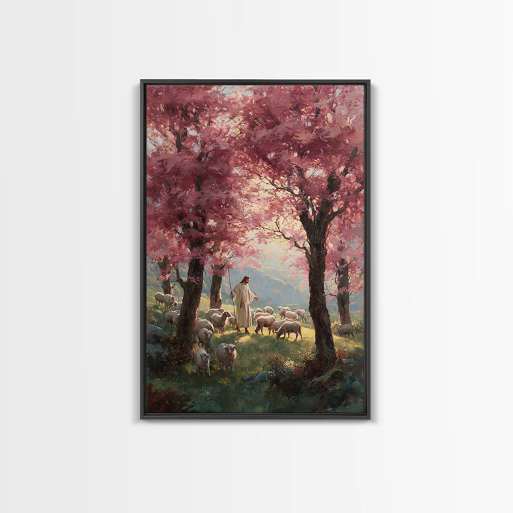 Valley Blossom Walk – Framed Canvas Print – Christian Art Canvas – Christian Wall Art – Jesus Painting – Christian Art Gift – Large Christi