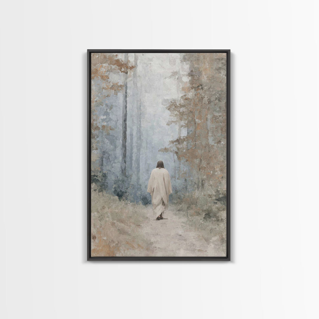Misty Woodland Peace | Framed Canvas Print | Christian Wall Art | Minimalist Christian Art | Christian Art Canvas | Jesus Painting | Subtle