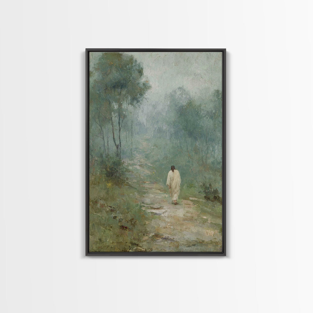 Quiet Morning Steps, Framed Canvas Print, Christian Art Canvas, Subtle Christian Art, Christian Wall Art, Jesus Painting, Christian Decor F