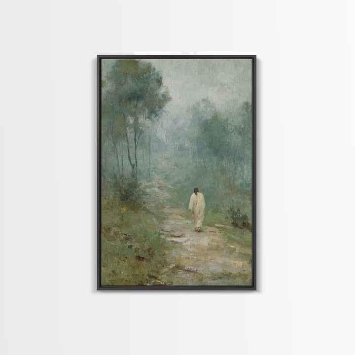 Quiet Morning Steps, Framed Canvas Print, Christian Art Canvas, Subtle Christian Art, Christian Wall Art, Jesus Painting, Christian Decor F