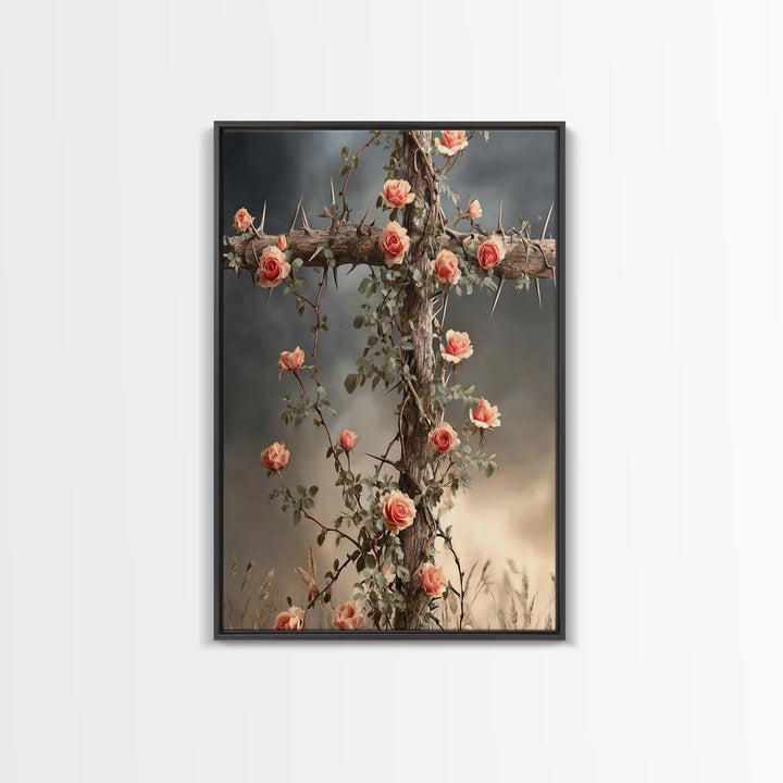 Cross Of Roses – Framed Canvas Print – Christian Wall Art – Christian Art Canvas – Christian Decoration – Christian Art Work – Christian Gi