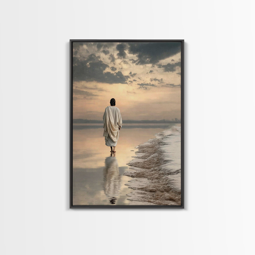 Footsteps Of Promise – Framed Canvas Print – Christian Wall Art – Jesus Painting – Christian Art Canvas – Modern Christian Art – Christian