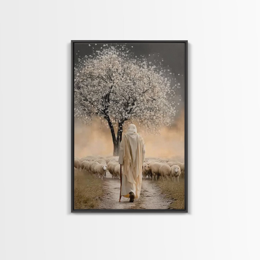 Blossom Shepherd Way – Framed Canvas Print – Jesus Painting – Christian Art Canvas – Christian Wall Art – Christian Art Work – Christian De