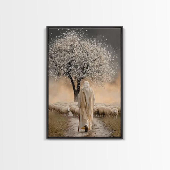 Blossom Shepherd Way – Framed Canvas Print – Jesus Painting – Christian Art Canvas – Christian Wall Art – Christian Art Work – Christian De