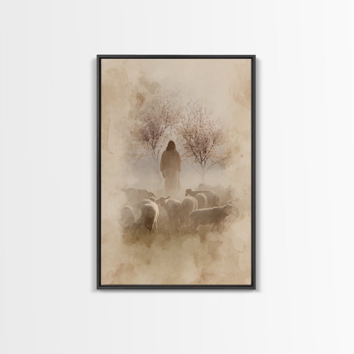 Shepherds In Bloom – Framed Canvas Print – Christian Wall Art – Christian Art Painting – Jesus Canvas Art – Vintage Christian Art – Christi