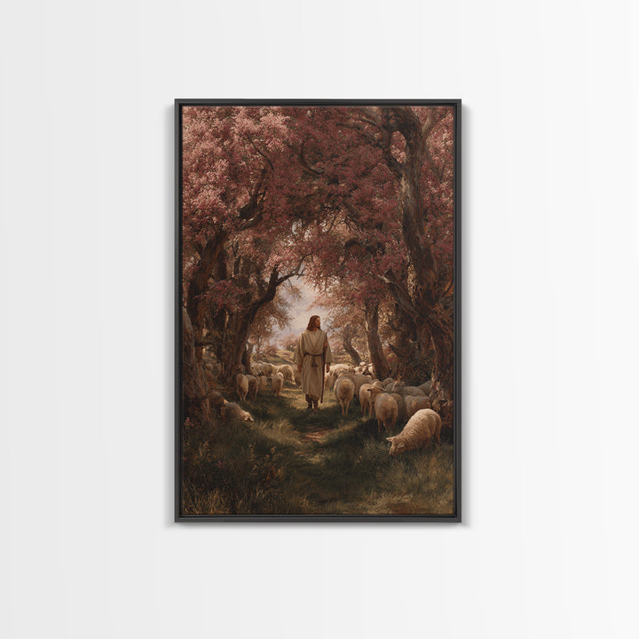 Garden Of The Shepherd – Framed Canvas Print – Christian Art Painting – Jesus Wall Art – Christian Art Canvas – Christian Decor – Modern Ch
