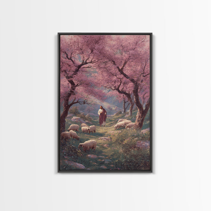 Risen Shepherd Walk – Framed Canvas Print – Jesus Canvas Art – Christian Art Painting – Christian Wall Art – Christian Art Work – Moody Chr