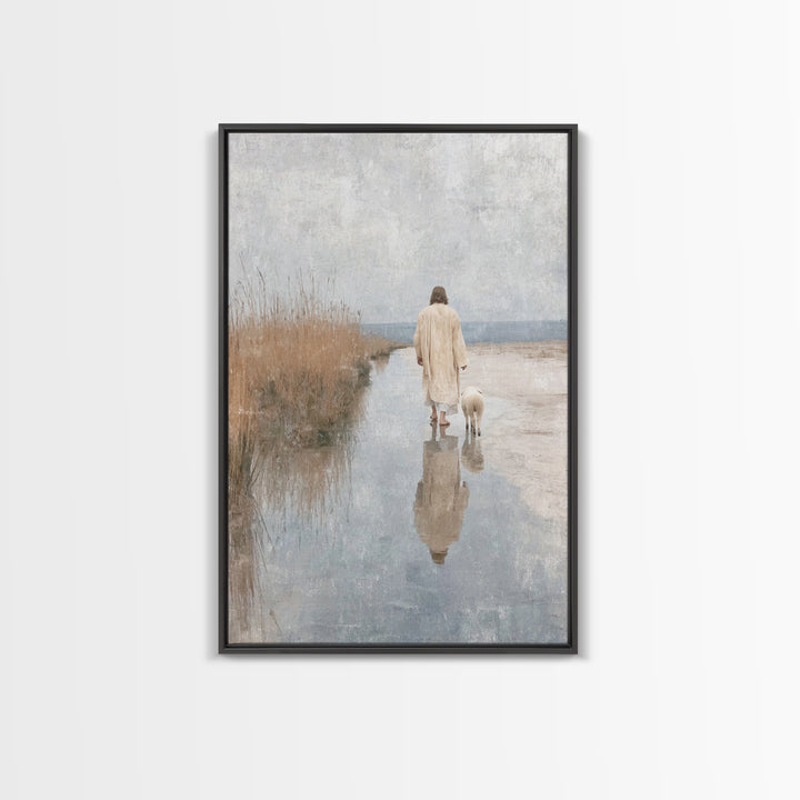 Hillside Shepherd Peace | Framed Canvas Print | Christian Wall Art | Jesus Art Canvas | Vintage Christian Art | Christian Painting | Christ