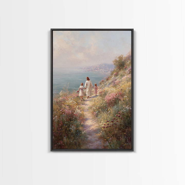Seaside Promise Light – Framed Canvas Print – Christian Wall Art – Christian Art Canvas – Jesus Painting – Christian Decorations – Subtle C