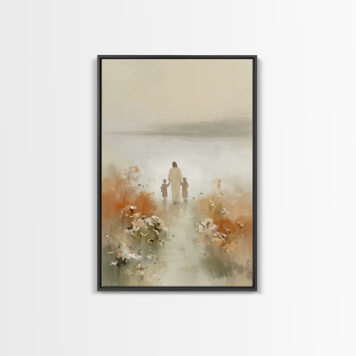 Soft Meadow Peace – Framed Canvas Print – Christian Wall Art – Jesus Art Print – Minimalist Christian Art – Christian Gift Ideas – Christia