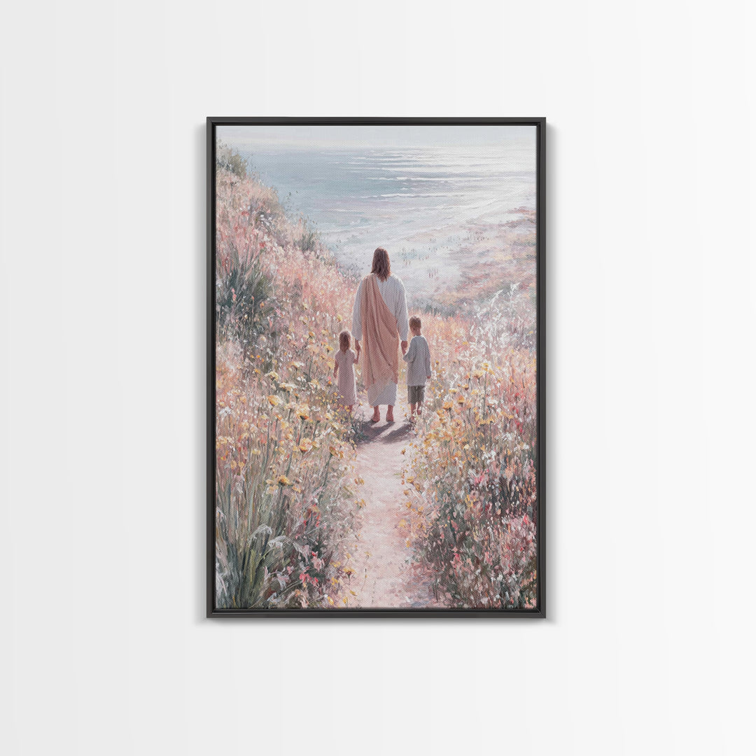 Golden Bloom Path, Framed Canvas Print, Christian Wall Art, Jesus Painting Canvas, Christian Decor, Modern Christian Painting, Christian Gi