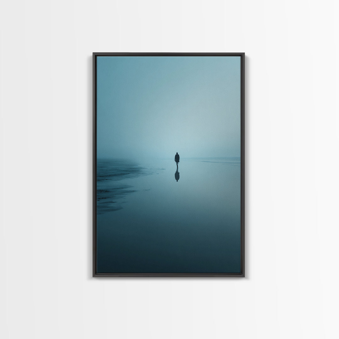 Blue Stillness , Framed Canvas Print, Christian Wall Art, Christian Art Canvas, Jesus Painting, Blue Christian Art, Moody Christian Art
