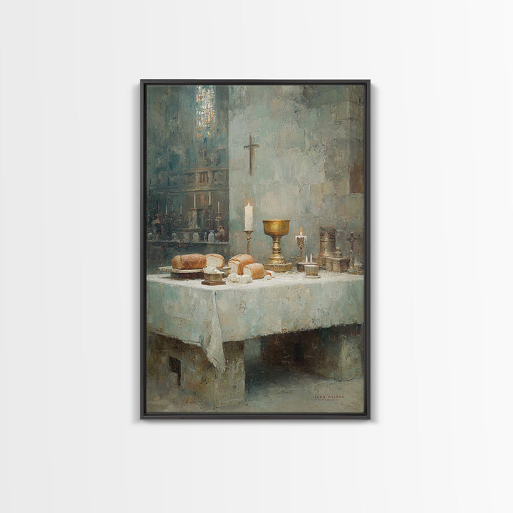 Holy Supper Glow, Framed Canvas Print, Christian Art Print, Christian Wall Art, Moody Christian Art, Christian Christmas Art