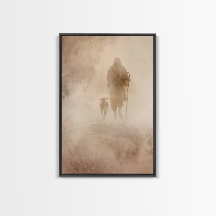 Guiding Shepherd , Framed Canvas Print, Christian Art Canvas, Christian Wall Art, Christian Painting, Christian Art Print