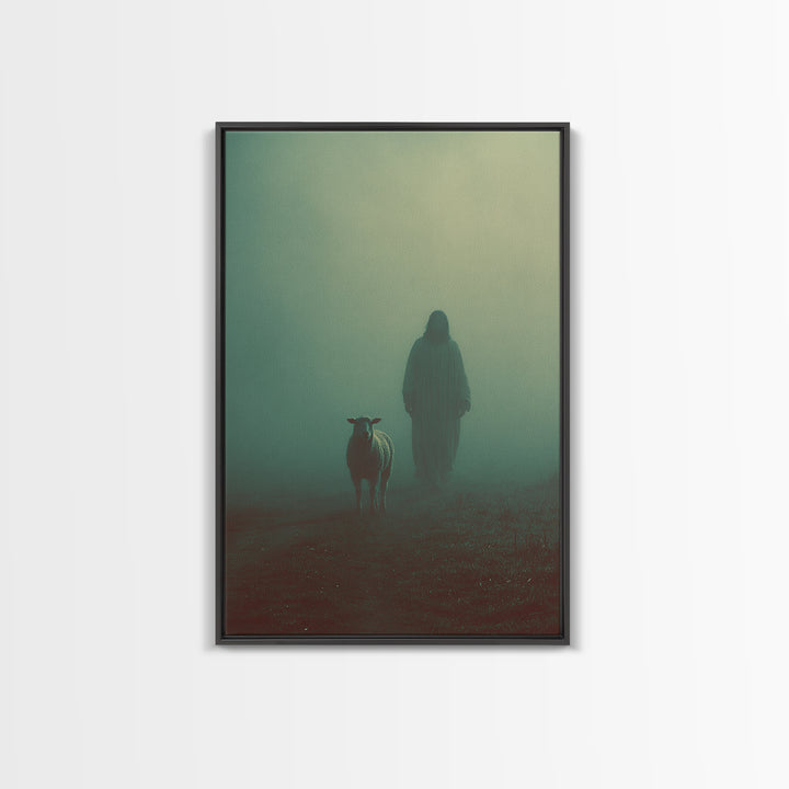 Shepherd In Mist – Framed Canvas Print – Christian Wall Art – Jesus Painting – Moody Christian Art – Christian Art Canvas – Christmas Art
