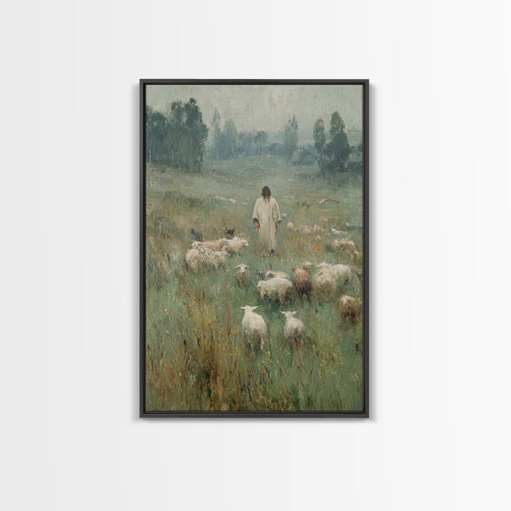 Pasture Reverence – Framed Canvas Print – Vintage Christian Art – Christian Wall Art – Christian Art Canvas – Jesus Painting – Christian De