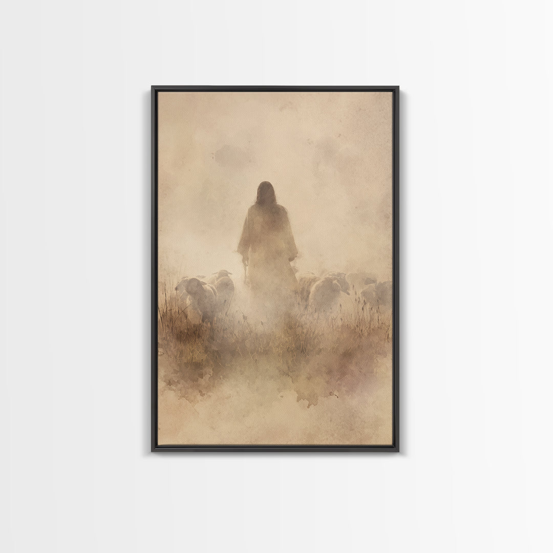 Shepherd Of Light – Framed Canvas Print – Christian Wall Art – Jesus Painting – Christian Canvas Art – Pastoral Scenery – Christian Gift Id