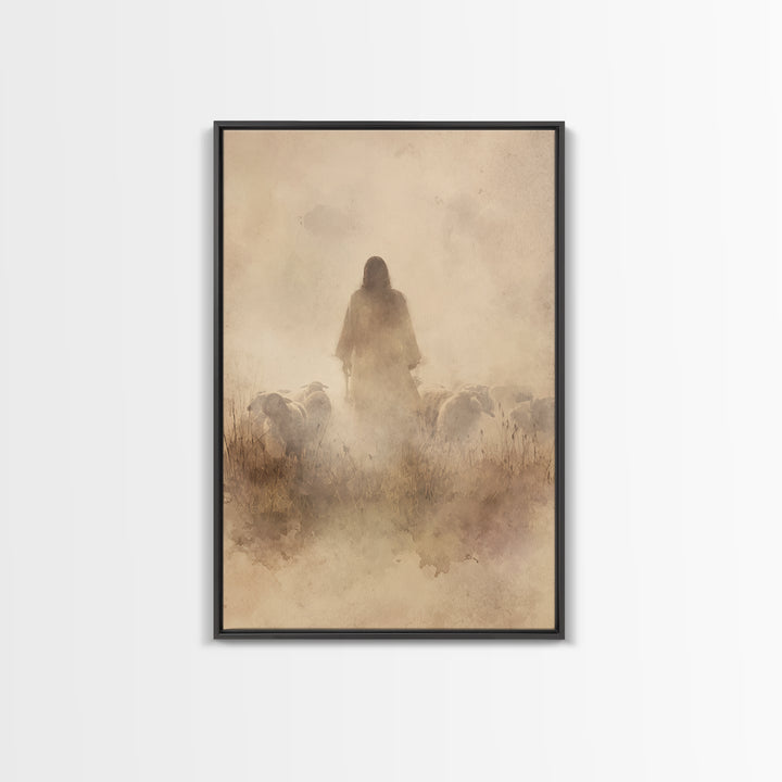 Shepherd Of Light – Framed Canvas Print – Christian Wall Art – Jesus Painting – Christian Canvas Art – Pastoral Scenery – Christian Gift Id